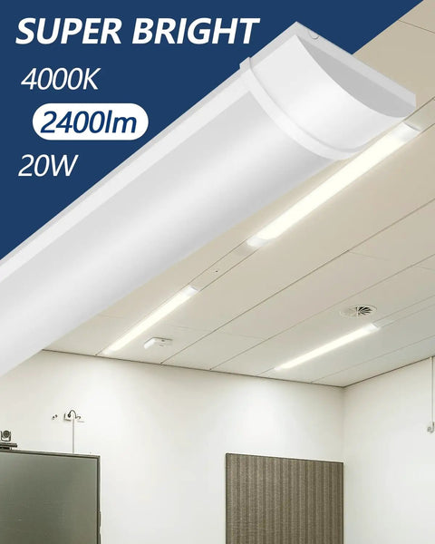 2Ft LED Shop Light Fixture 20W 2400lm 4000K Neutral White Crazy Bright Slim Ceiling Light installed in office setting
