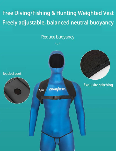 Lightweight Neoprene Scuba Diving Weight Vest With Six Drop Pockets for spearfishing and freediving, shown on mannequin.
