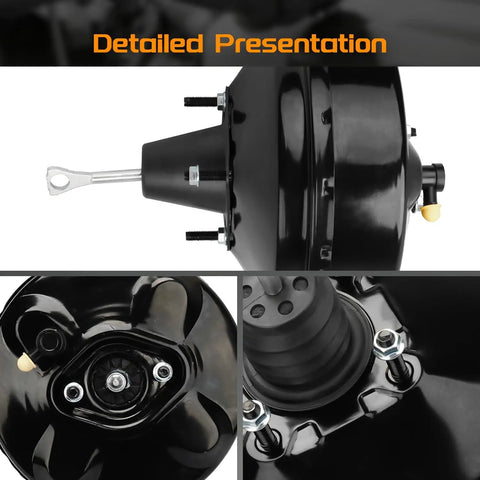 Solid Heavy Duty Vacuum Power Brake Booster Straight Up Direct Bolt On Replacement For Chevy GMC Cadillac 1999 To 2002, detailed view of unit.