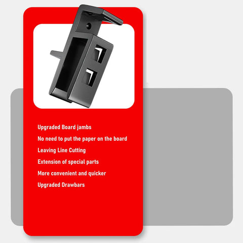 Close-up of upgraded board jambs in a cabinet scribing jig set, featuring tough ABS construction for easy alignment.