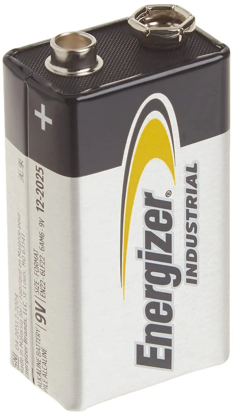 Heavy Duty Industrial 9 Volt Alkaline Batteries Pack Of 12 Long Lasting Powerhouse visible from side angle with branding details.