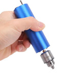 Hand holding Go To Portable Electric Hand Drill Kit For Wood Crafting And Polishing, Aluminum Alloy Mini Drill, side view