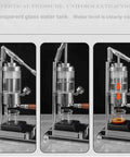 Straight Up Manual Espresso Machine With 16 Bar Pressure lever design showing transparent glass tank and brewing process.
