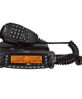 Quad Band 50W Cross Band Car Ham Radio With Alphanumeric Display CTCSS DCS DTMF 2 Tone 5 Tone FM Transceiver Covers 10M 6M 2M And 70CM Bands Remote Mount Ready High Power Mobile Radio For Enthusiasts showing control panel and mic