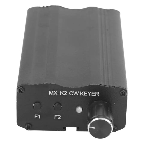 Front view of black Powerhouse Home Audio Amplifier With Built-In Morse Code Keyer And Automatic Keyer, MX-K2 model.
