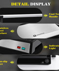 Detail display of Aigostar 1200W Panini Press Sandwich Maker With Ceramic Non Stick Plates showing stainless steel surface and cool touch handle.