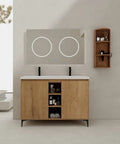 48 Inch Double Sink Bathroom Vanity With Soft Close Cabinet Doors, Dual Resin Sinks, And Modern Oak Finish in modern setting.
