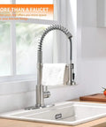 Low Lead Commercial Kitchen Faucet With Solid Brass Construction, Single Handle Pull Out Sprayer, Brushed Nickel Finish