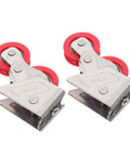 Heavy Duty Double Wheel Sliding Door Rollers And Stainless Steel Window Glide Replacement Pulleys with red wheels for easy installation.
