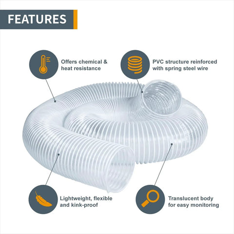 POWERTEC 4-inch x 20-foot dust collection hose, clear flexible PVC for table saw, jointer, planer.