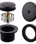 Brass Tip Toe Tub Drain Kit With Basket Strainer And Single Hole Overflow Faceplate In Oil Rubbed Bronze, disassembled view.