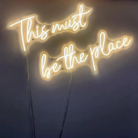 Large 43.7x8 Inch Neon Sign LED Wall Decor for Wedding Bar Office Cafe Party, bright "This must be the place" glow