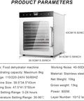Heavy Duty 1000W Commercial Food Dehydrator With Ten Slick Stainless Trays Electric Jerky Dryer, front view with digital display.
