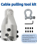 Heavy Duty Penguin Wire Pulling Grip For Electrical Cable Installation kit with stainless steel grip, shackles, wrench, and screws.