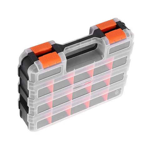 Heavy Duty Parts Storage Box With Removable Grid Compartments For Easy Tool Organization, Pro Grade PP Case, Double-Sided 32x27x8