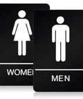 ADA Compliant Braille Restroom Sign For Business With Double Sided 3M Tape ABS Plastic 9 By 6 Inches showing male and female icons