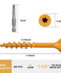 Tan Epoxy Deck Screws 1-1/2 Inch #8 200 Pack Rust Resistant Outdoor Timber And Fence Wood Fasteners With Torx Drive And T25 Bit Included