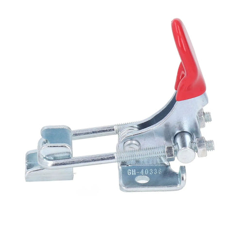 Heavy Duty Toggle Latch Clamp With Adjustable Tension Clasp For Woodworking And Cabinets Offers Insane 320KG Holding Capacity Made From Hot Rolled Steel In Sleek Red And Silver Color, side view
