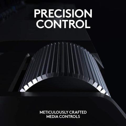 Close-up of precision media control knob on the Badass Wireless Mechanical Gaming Keyboard Slinging Games With Crisp Clicky Keys And Dope RGB Lighting Ultra Thin PC Rig Plug And Go Pro Grade Wireless Performance Certified Renewed Black Beauty.