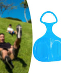 Blue Snow Sled For Kids And Adults, Downhill Toboggan Sledge For Winter Fun, Flexible PP Plastic with non slip seat and handle