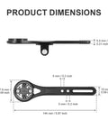 Aero Integrated Out Front Handlebar Mount System for Bikes, side and top view with dimensions 5.67 x 1.48 x 0.21 inches.