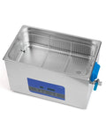 Fully Automatic Ultrasonic Cleaner For Vinyl LP And EP Discs With Badass 27 Liter Tank and 500 Watt Output featuring a stainless steel tank and mesh basket.