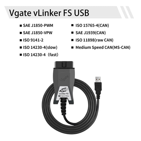 FS USB OBD2 Car Diagnostic Tool Code Reader For FORScan Adapter with cable and USB connector visible.