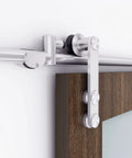 Stainless Steel Sliding Barn Door Hardware Track Kit 5 Ft Heavy Duty Anti Rust Anti Corrosion Ball Bearing Rollers For 26 To 30 Inch Single Doors Smooth Quiet Operation Easy Install side view