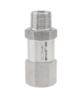 Front view of a 304 stainless steel check valve, 3/8 in NPT male to female, one-way backflow prevention
