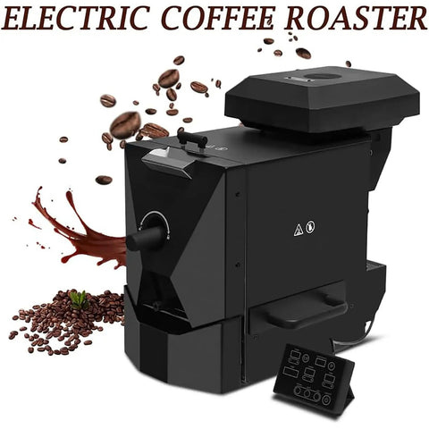 Kick Start Your Morning Vibe With This Electric Home Coffee Roaster, compact black design with manual knob and control panel.