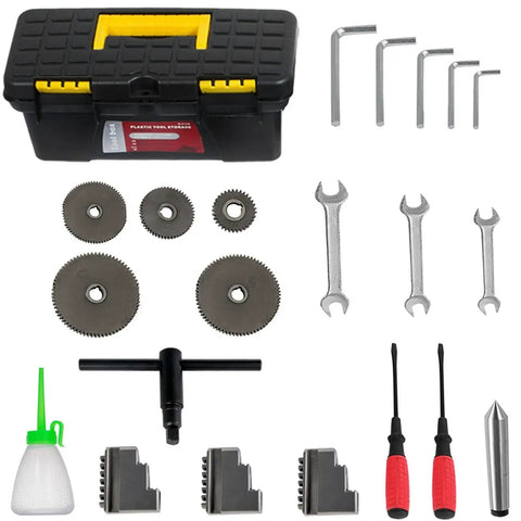 Powerful 1100W Metal Lathe Machine With Brushless Motor And Infinitely Variable Speed Control Up To 3000 RPM Compact Benchtop Tool For Precision Machining Featuring MT5 Taper Spindle, LED Digital Display Screen, And Full Kit Of Accessories for durable tool storage.