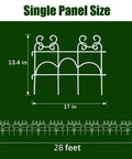 Decorative Garden Fence Border Panel Set 10 Pack With Easy Install No Dig Movable Metal Edging For Flower Beds And Lawns 13 Inch High By 17 Inch Wide 14 Ft Of Outdoor Weather Resistant Yard Borders single panel size diagram with measurements.