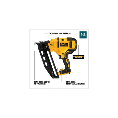 20V Cordless Angled 16 Gauge Finish Nailer Tool Only, Brushless Motor, Battery Powered No Compressor Required