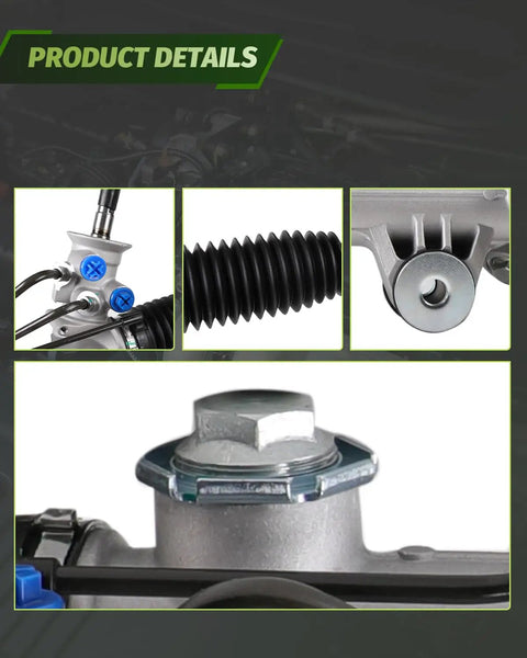 Details of hydraulic power steering rack and pinion assembly for 2WD front steering replacement for 1999 2006 Chevrolet Silverado 1500.