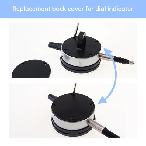 Back view of Pro Grade Metric Dial Indicator 0 To 10 MM With 0.01 MM Increments, Waterproof Cover, Lug Back, Stainless Stem, replacement shown