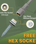 Top Shelf Badass Metal Roofing Screws Number 10 X 1 Inch 300 Pack With Rubber Washers White showing hex head detail and 5/16 inch magnetic socket.