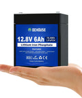 12V 6Ah Mini LiFePO4 Deep Cycle Battery With Built In BMS for Lighting UPS RV, shown in hand, compact durable design