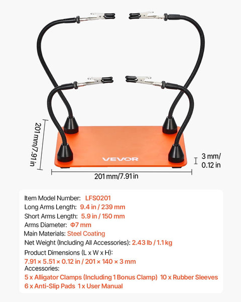 Magnetic Helping Hands Soldering Station with four gooseneck arms, steel base, alligator clips, and non-slip pads.