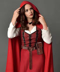 Heavy Duty Steampunk Crossbody Waist Pack Adjustable Chain Strap Gothic Fanny Sling Messenger Bag worn over a red hooded costume.