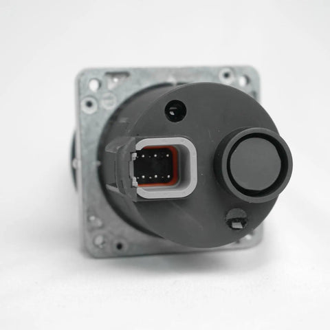 Close-up of precision single axis joystick controller for Genie boom lifts, essential for easy drive and steer swaps on job sites.