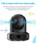 4MP ProHD Indoor WiFi Security IP Camera With Pan Tilt And Two Way Audio Night Vision Remote Viewing 90 Degree Wide Field Of View H265 30FPS Works With Alexa Cloud IP4M 1041B Black shown with two-way audio feature highlighting mic and speaker