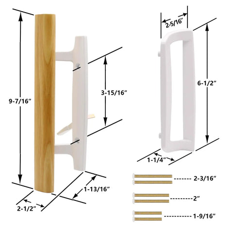Sliding Glass Patio Door Handle Replacement Set With Oak Wood Inside Handles And Zinc Diecast Outside Pull, 3-15/16 Inch Hole Spacing
