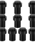 10 Piece Set Of Stainless Steel Door Stops With Dual Rubber Bumpers, Floor And Wall Mounted Cylindrical Protectors in black