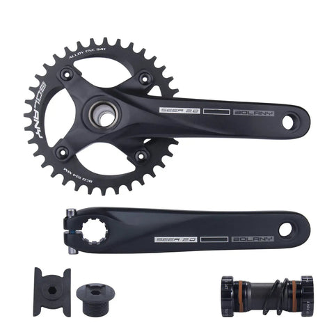 Hollow Integrated 170mm MTB Crankset With 104BCD, Single Speed Round Chainrings 34T, Removable Chainring, Includes Bottom Bracket