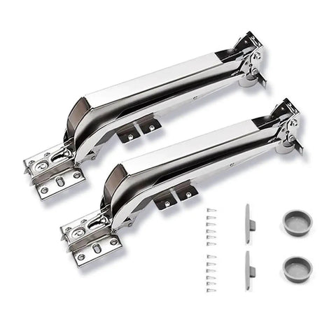 Lowkey Silent 180 Degree Parallel Opening Door Hinge Featuring Heavy Duty Steel Build And Integrated Soft Close Buffer For Smooth Motion and Hassle Free Installation with mounting accessories.