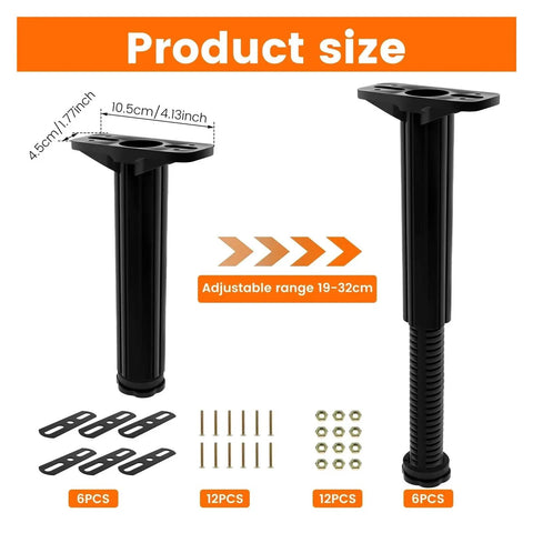 Six Pack Telescopic Bed Support Legs Adjustable Center Slats Support Bracket Bottom Load Bearing Frame Feet Stable Silent