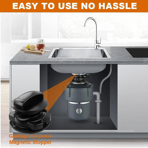 Magnetic Stopper For Garbage Disposal Cover Control Systems in kitchen setup showing disposer connection under sink