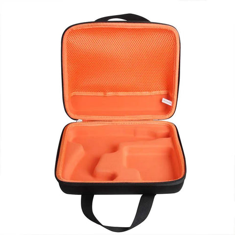 Open hard travel case for Black And Decker 20V Max PowerConnect Cordless Drill Driver and Screwdriver Kit LD120VA shown with orange EVA interior.