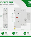 No More Panel Buzz 25A AC DC Contactor 2 Pole 2NO image showing compact size details with height 81.6mm and width 18mm.