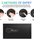 Diagram showing entry methods for Deluxe Safe And Lock Box With Digital Keypad For Home Office Hotel And Business Use Steel Alloy Small Safe.